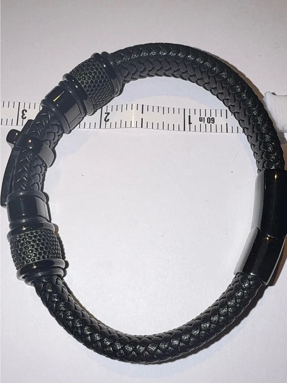 Men's Black Braided Leather Bracelet with Cross Accent